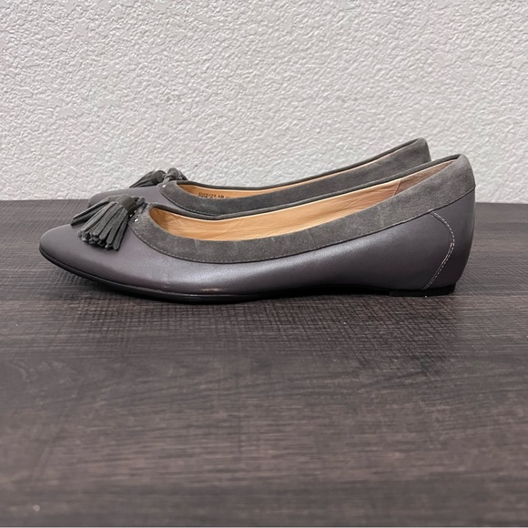 Cole Haan gray leather & suede pointed toe flats with tassels 6 - Picture 5 of 13